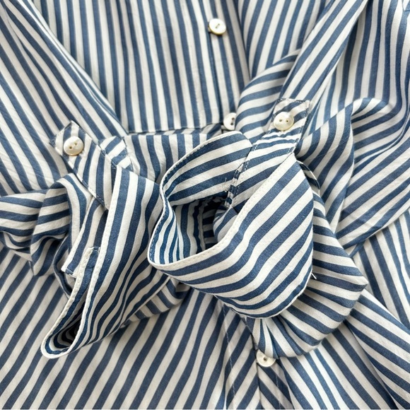 J Jill Blue White Striped Button Down Shirt Roll Tab Sleeves Size Medium Office - Picture 13 of 13